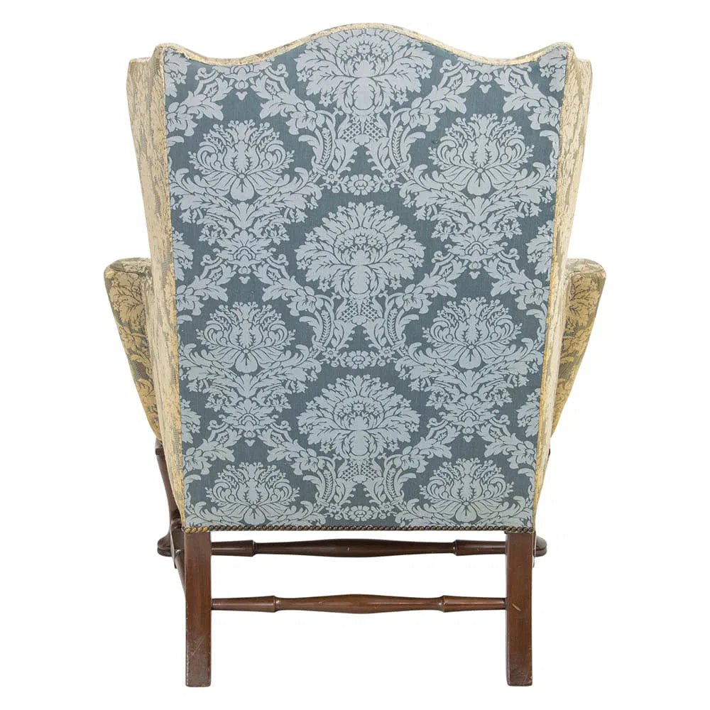 AF2-279: Antique Mahogany Georgian Style Upholstered Wing Back Chair Early 19th Century