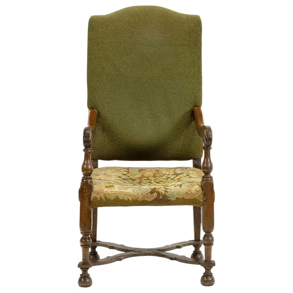 AF2-280: Antique 17th Century Louis XIII Walnut Armchair With Needlepoint Seat Cover