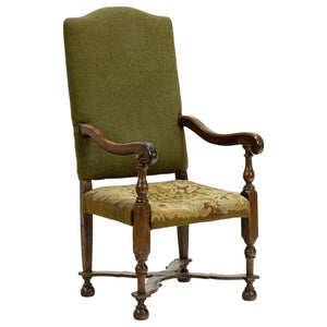 AF2-280: Antique 17th Century Louis XIII Walnut Armchair With Needlepoint Seat Cover