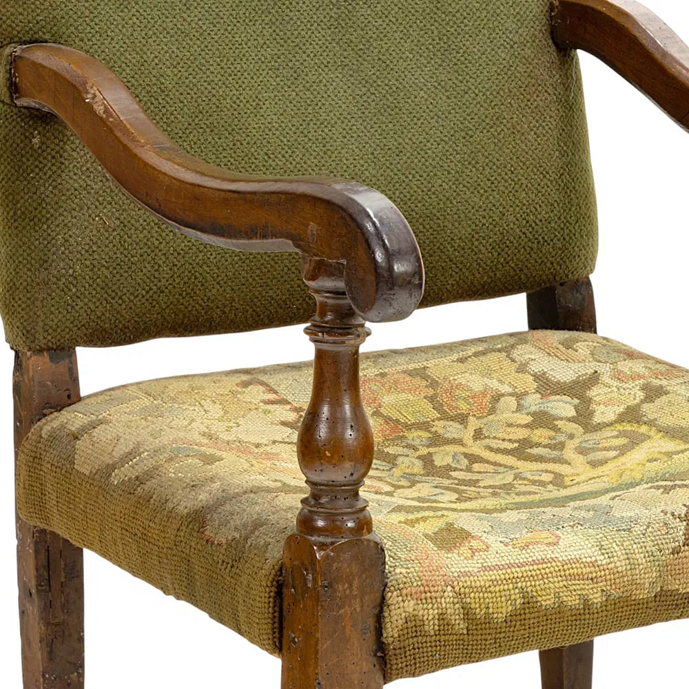 AF2-280: Antique 17th Century Louis XIII Walnut Armchair With Needlepoint Seat Cover