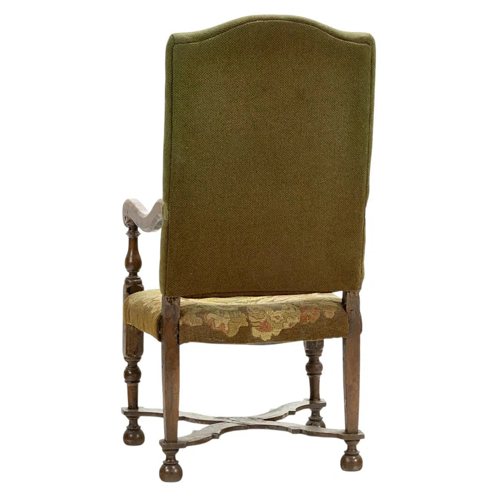 AF2-280: Antique 17th Century Louis XIII Walnut Armchair With Needlepoint Seat Cover