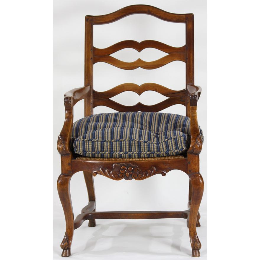 AF2-153: Vintage French Provincial Fruitwood Armchair With Rush Seat Late 20th Century