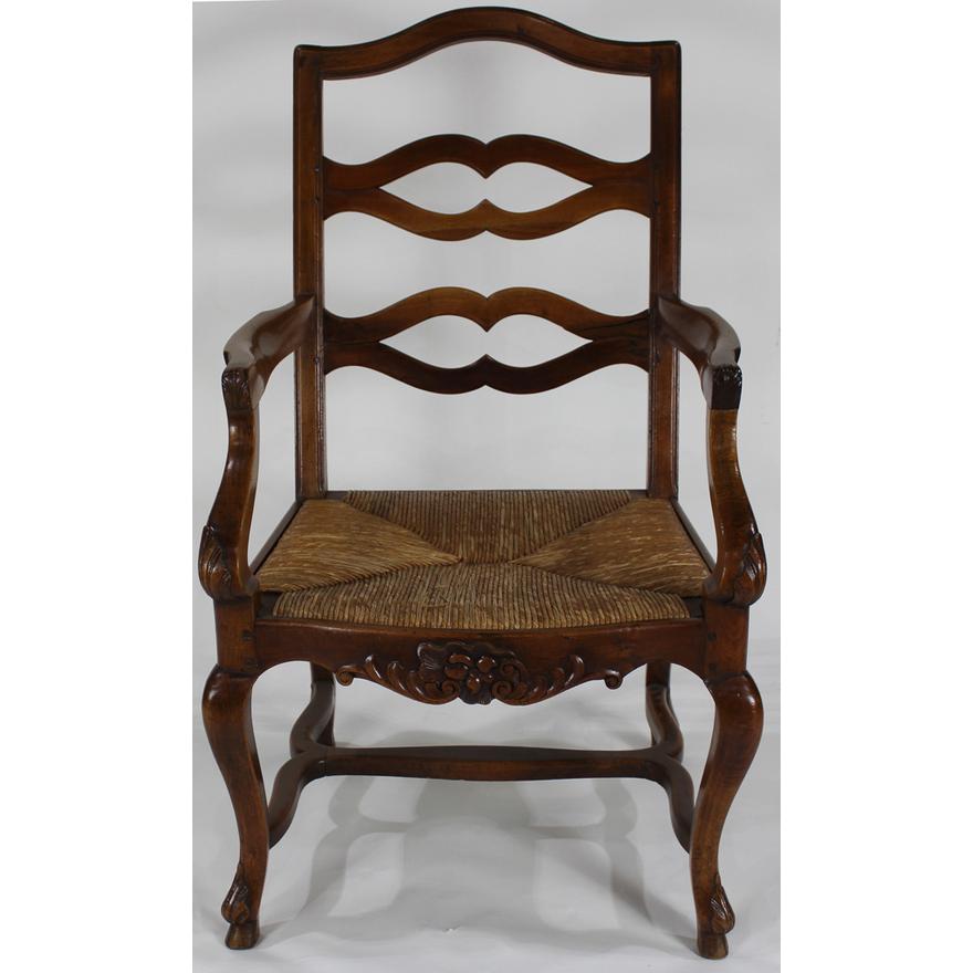 AF2-153: Vintage French Provincial Fruitwood Armchair With Rush Seat Late 20th Century