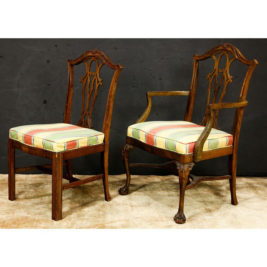 AF2-194: ANTIQUE SET OF 6 EARLY 20TH CENTURY CHIPPENDALE STYLE DINING CHAIRS