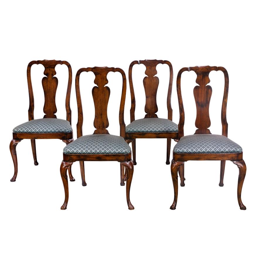 AF2-253: ANTIQUE SET OF 4 LATE 20TH CENTURY QUEEN ANNE STYLE MAHOGANY SIDE CHAIRS
