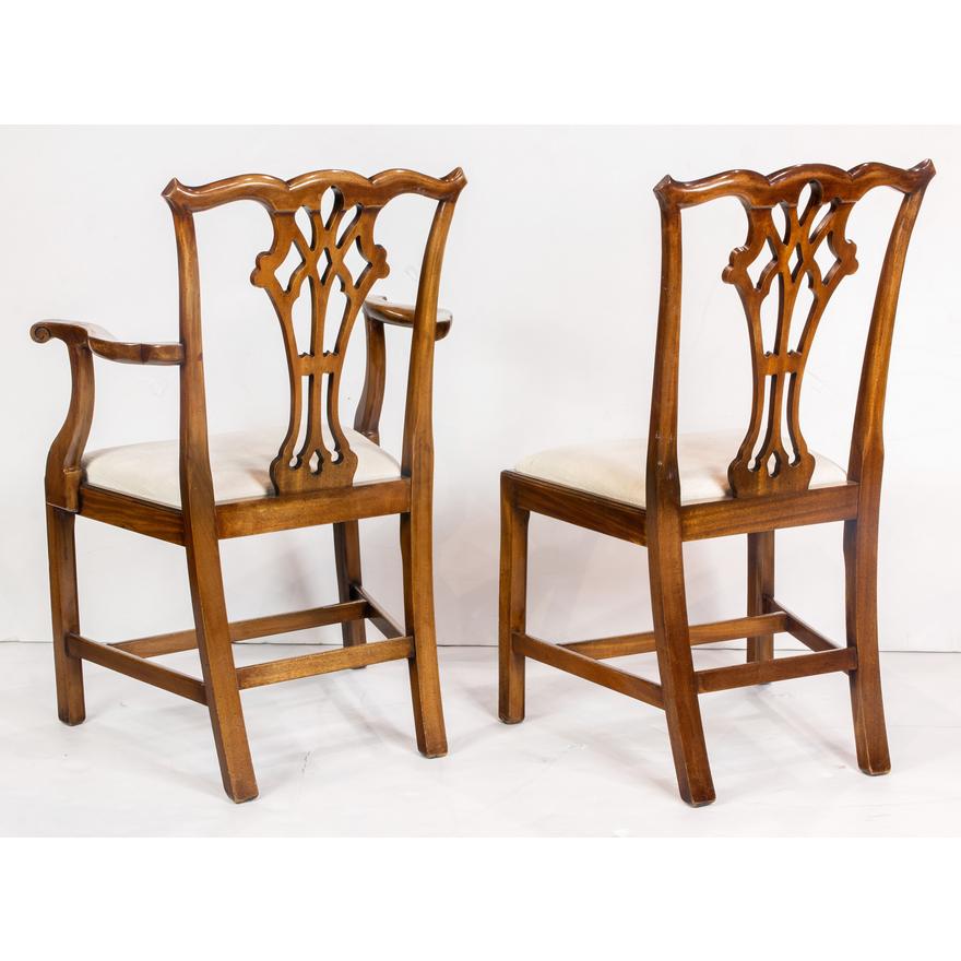 AF2-254: ANTIQUE SET OF 12 EARLY 20TH CENTURY GEORGE III STYLE BENCH MADE HAND CARVED MAHOGANY DINING CHAIRS