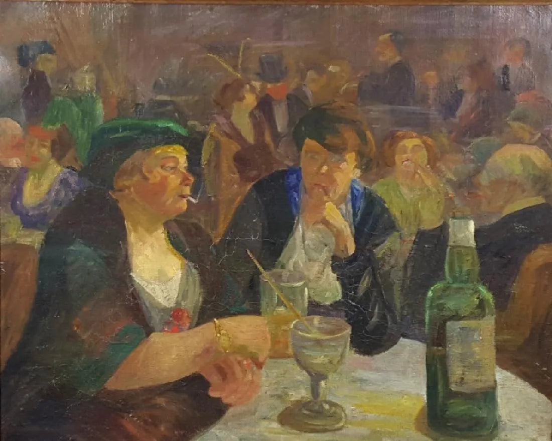 AW583: French School - Early 20th Century - Bistro Interior - Oil on Canvas