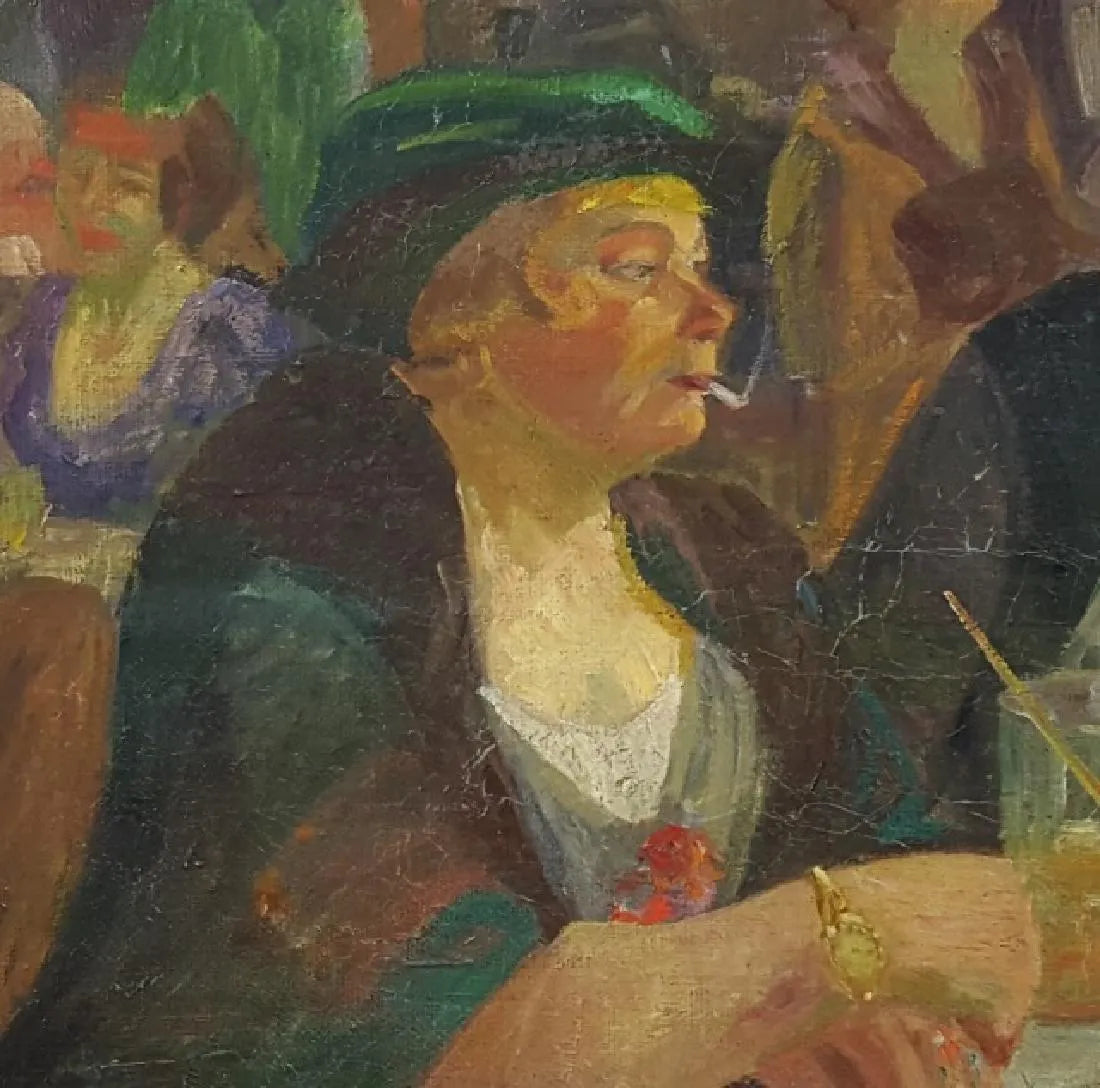 AW583: French School - Early 20th Century - Bistro Interior - Oil on Canvas