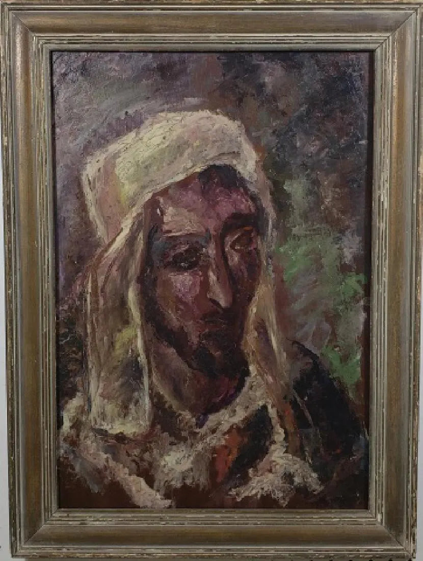 AW573: Expressionist Portrait of a North African Man European School  Oil on Mahogany Board