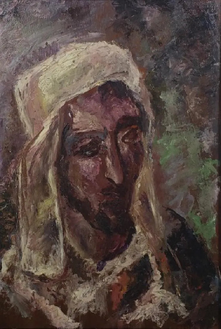AW573: Expressionist Portrait of a North African Man European School  Oil on Mahogany Board