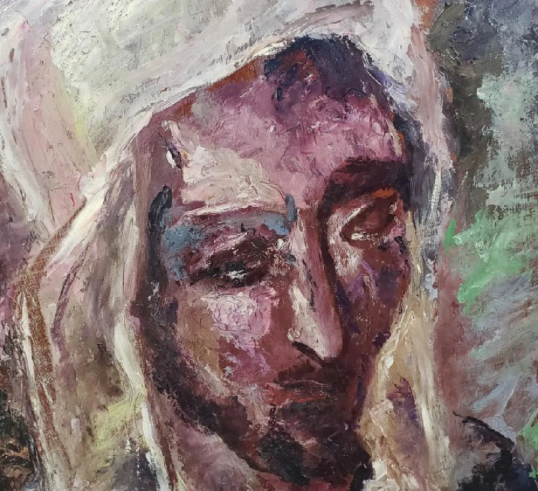 AW573: Expressionist Portrait of a North African Man European School  Oil on Mahogany Board