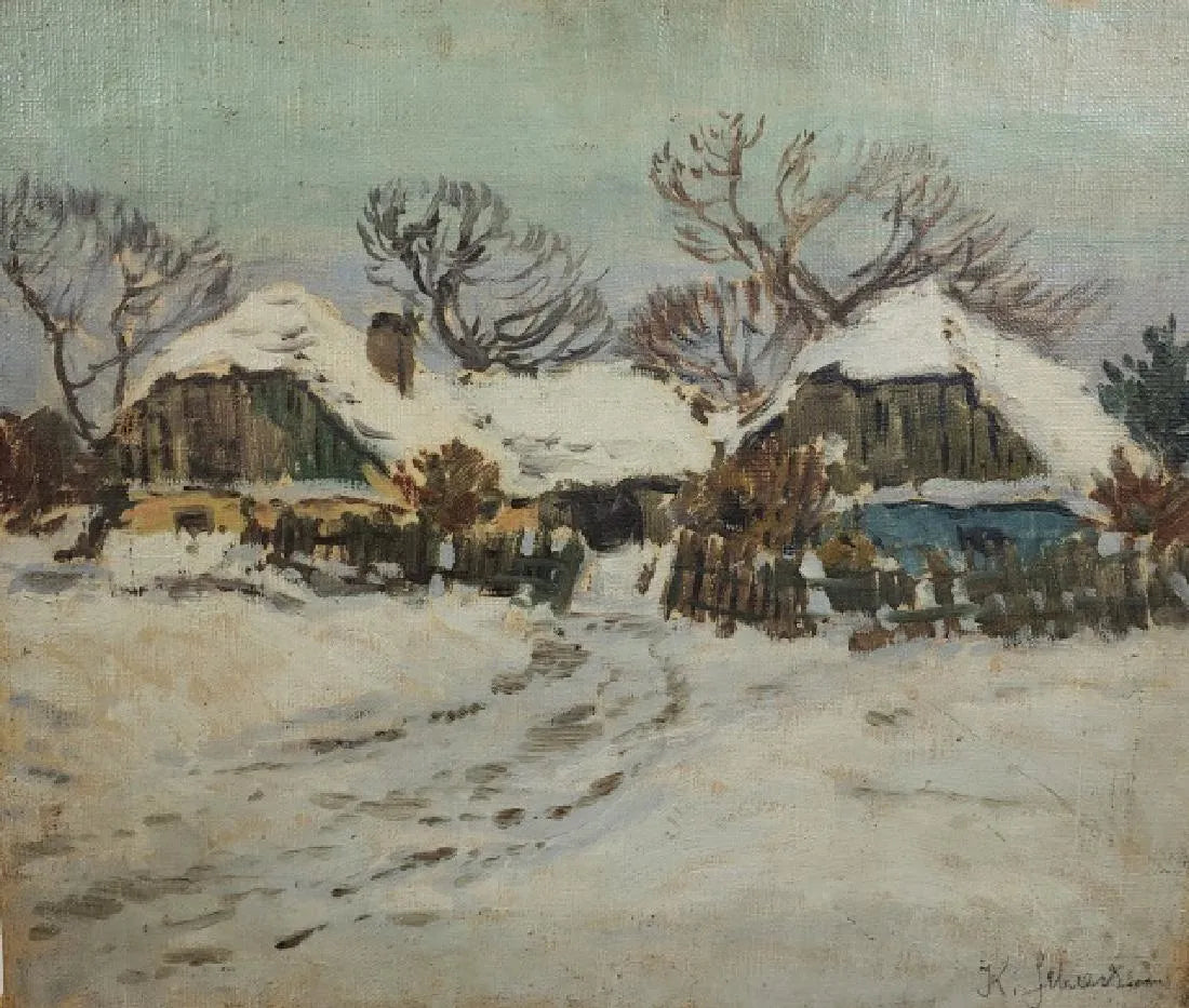 AW581: American School Early 20th Century - Impressionist Wintery Landscape - Oil on Canvas