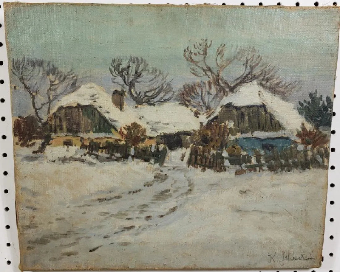 AW581: American School Early 20th Century - Impressionist Wintery Landscape - Oil on Canvas