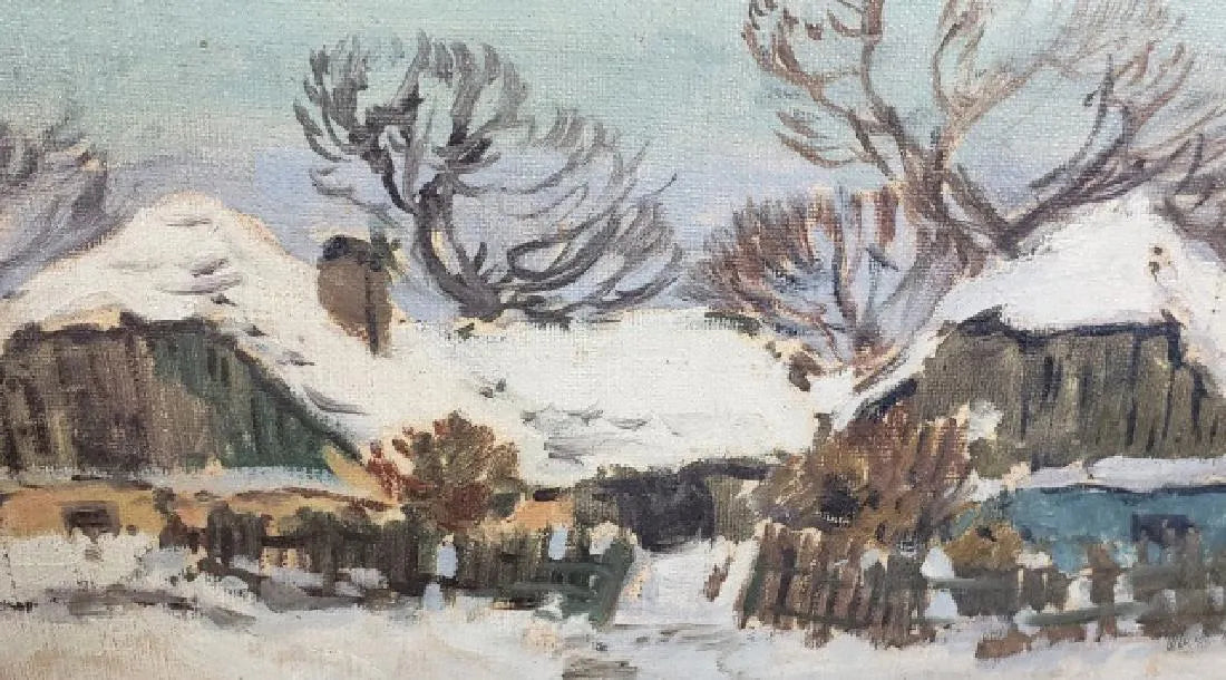 AW581: American School Early 20th Century - Impressionist Wintery Landscape - Oil on Canvas