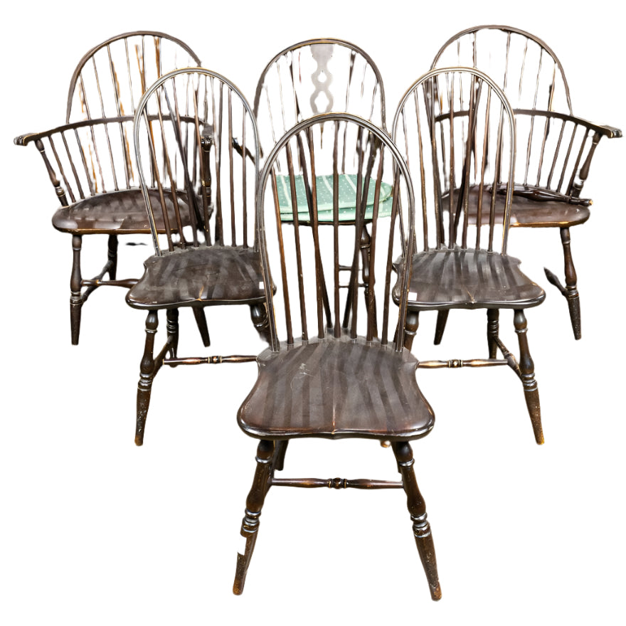 AF2-234: Antique Assembled Set of Six C 1920's Crocker Chair Co Windsor Chairs With Original Paint