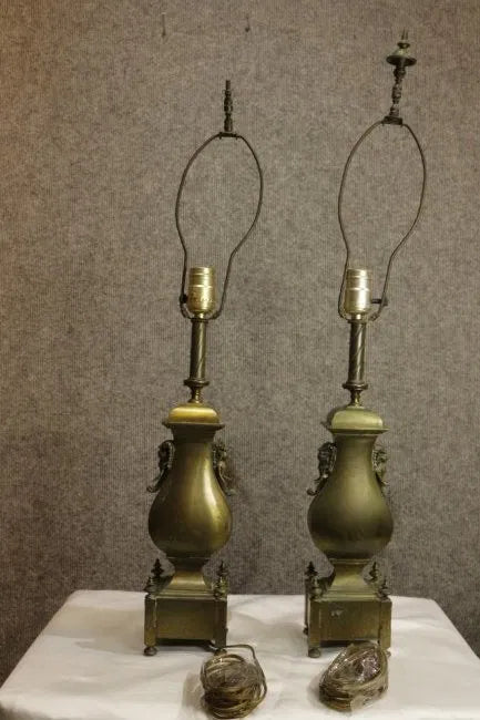 AL2-040: Antique Pair of Early 20th Century Chinoiserie Table Lamps