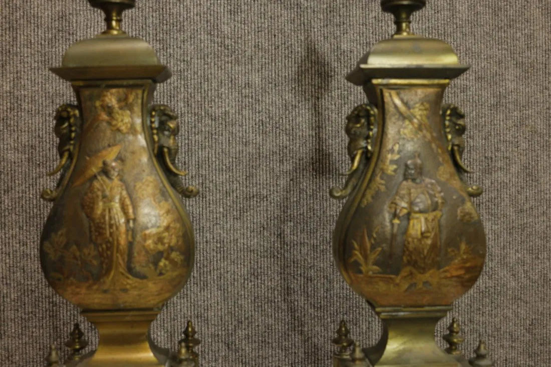 AL2-040: Antique Pair of Early 20th Century Chinoiserie Table Lamps