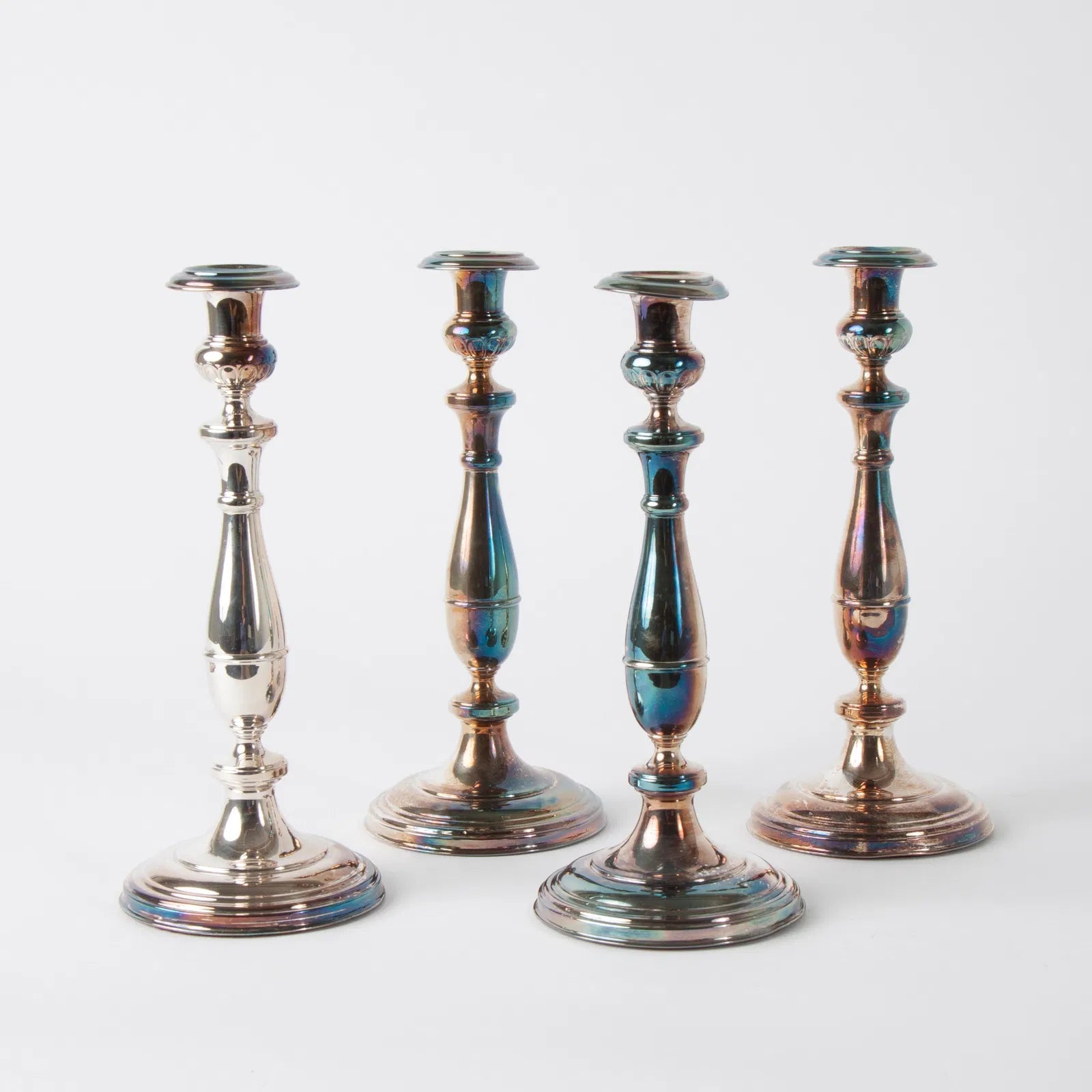 Set Hossauer Berlin Silver Over Copper Candlesticks | Work of Man
