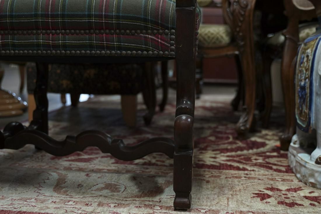 AF2-126: Vintage Pair of Late 20th Century Louis XIV Style Walnut Upholstered Armchairs