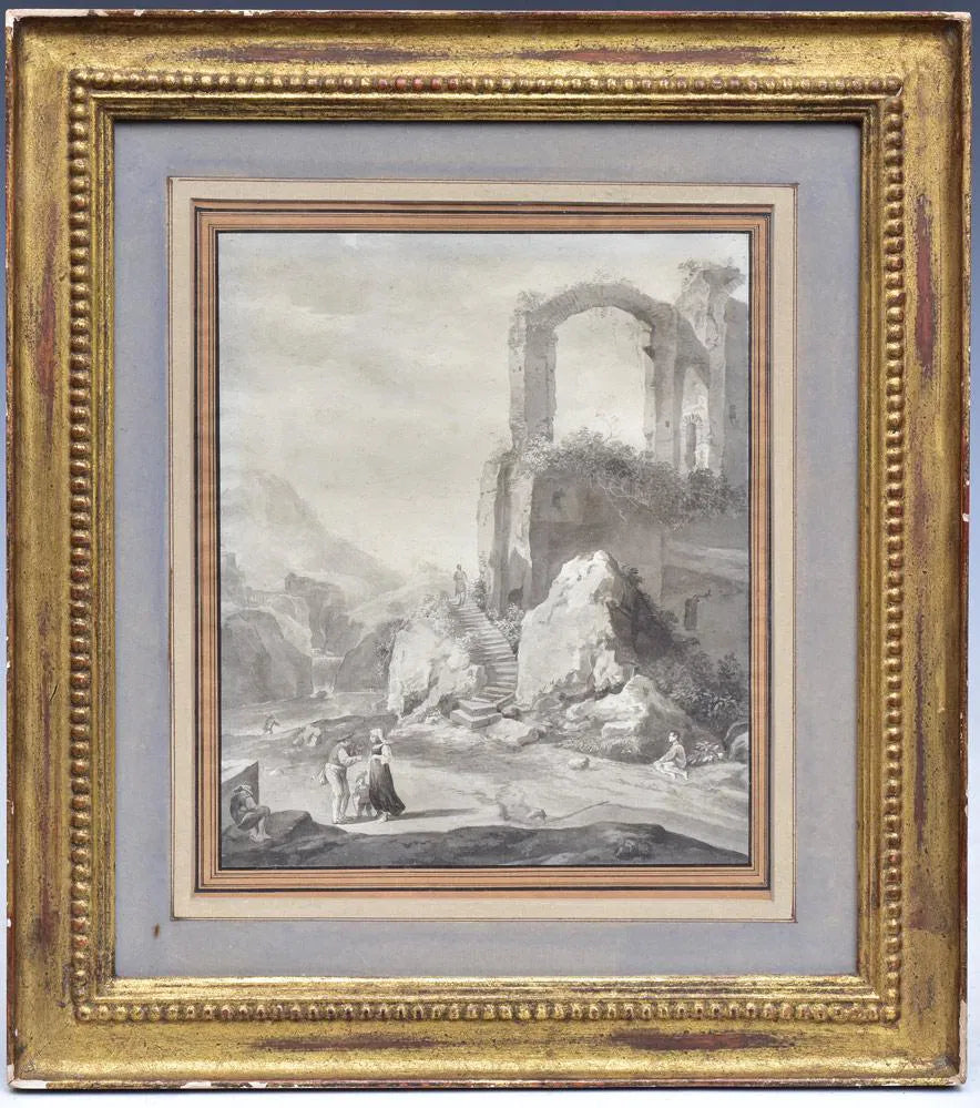 AW6-013: Antique 18th Century Ink Wash of Italian Ruins