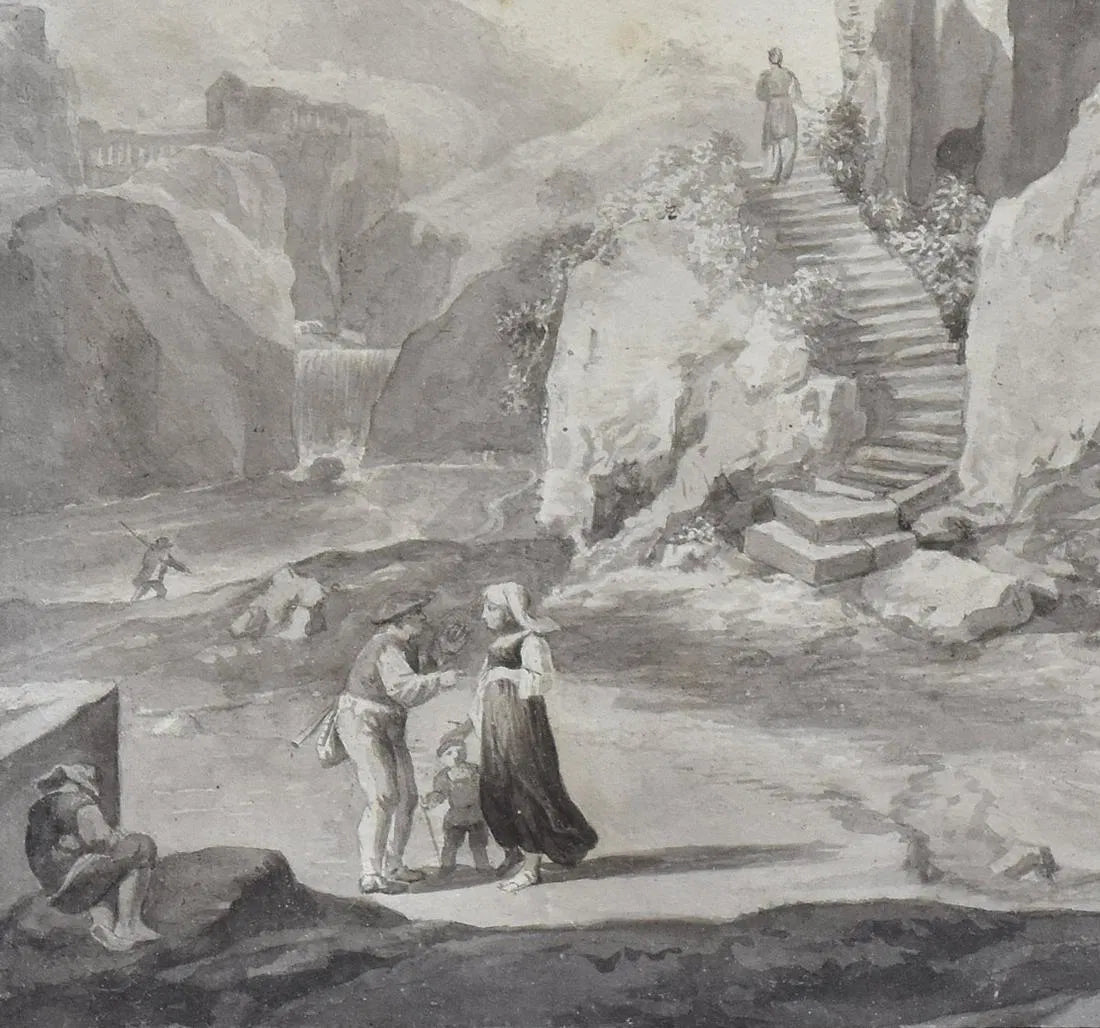 AW6-013: Antique 18th Century Ink Wash of Italian Ruins
