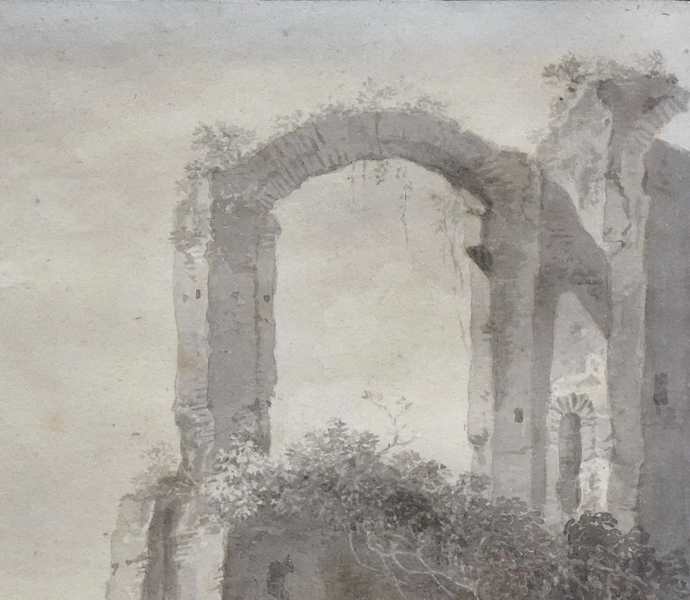 AW6-013: Antique 18th Century Ink Wash of Italian Ruins