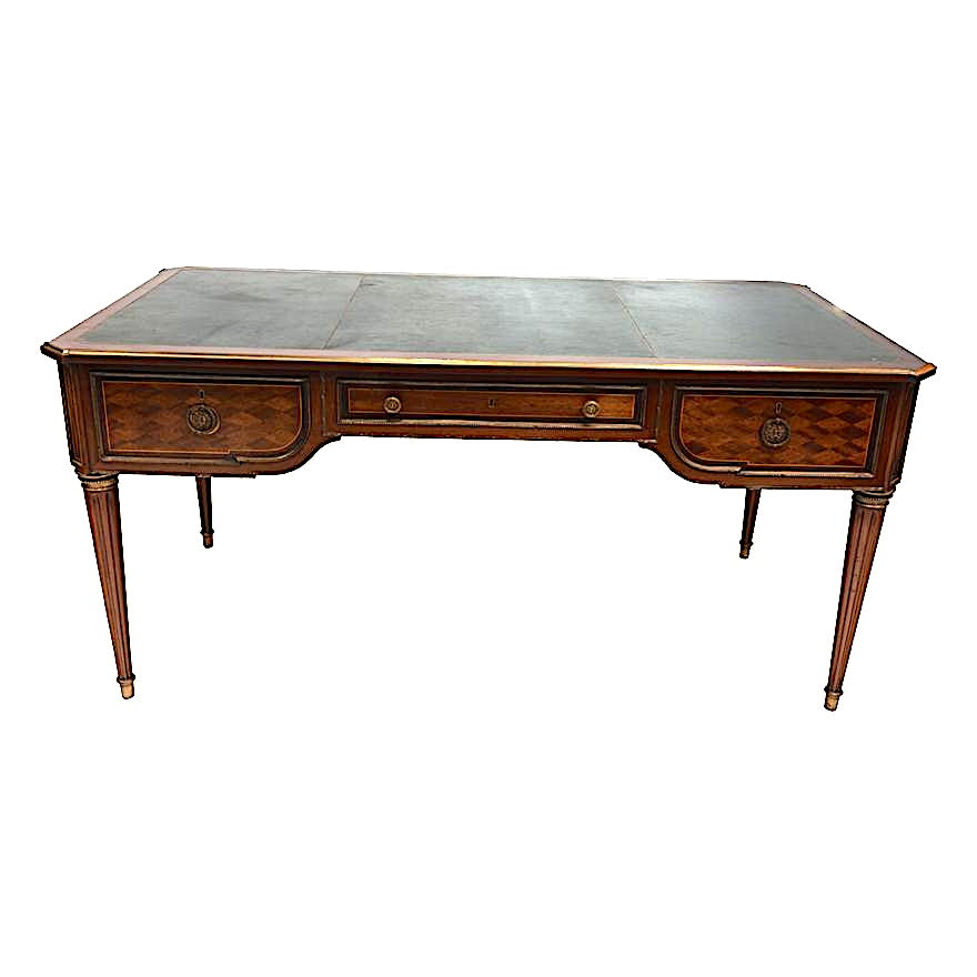ANTIQUE EARLY 20TH CENTURY LOUIS XVI STYLE MAHOGANY BUREAU PLAT W/ LEATHER TOP | Work of Man