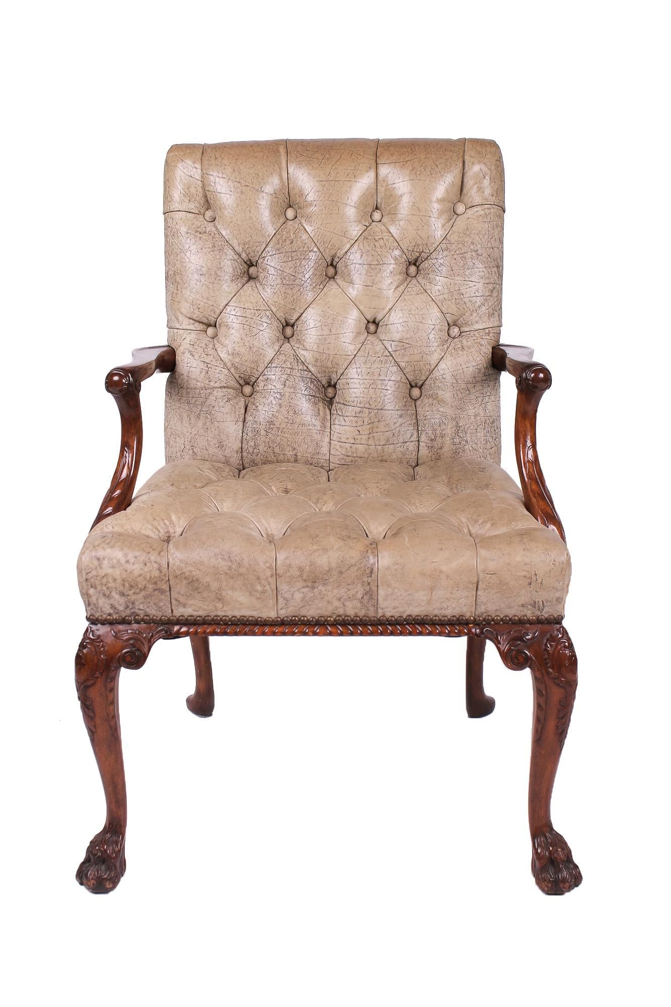 AF2-161: ANTIQUE LATE 19TH C CHIPPENDALE STYLE MAHOGANY ARMCHAIR