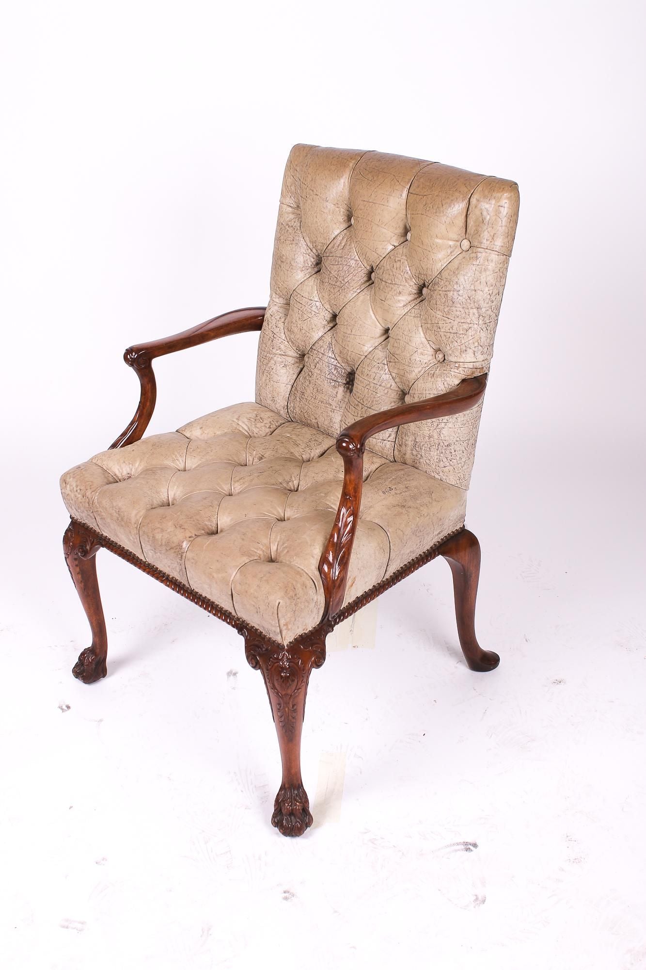 AF2-161: ANTIQUE LATE 19TH C CHIPPENDALE STYLE MAHOGANY ARMCHAIR
