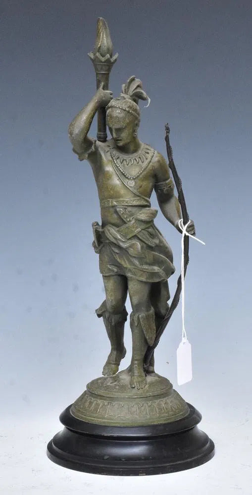 AL2-117: Antique Late 19th Century Cast Metal Indian Figural Lamp