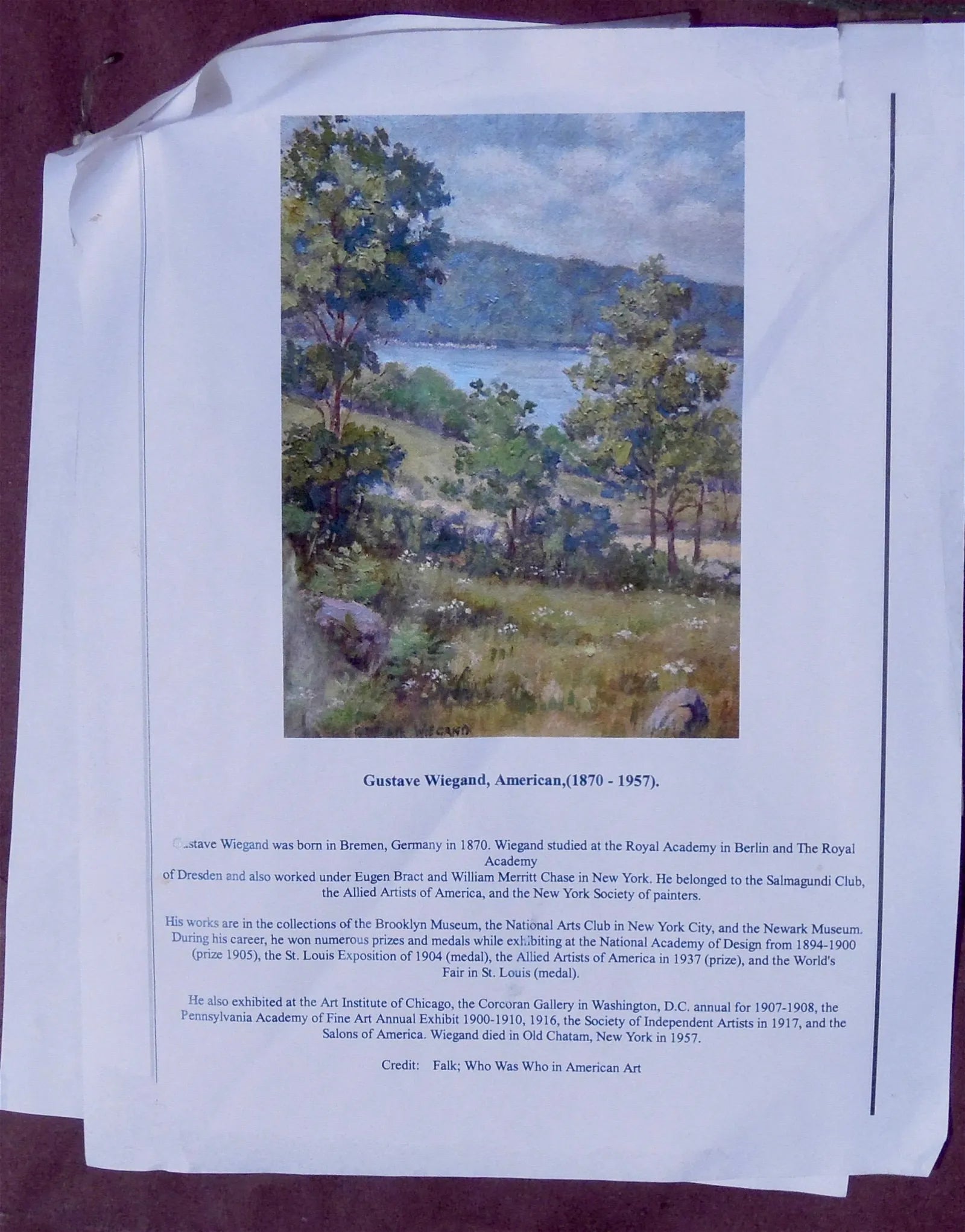 AW612: Gustave Adolph Wiegand, Summer Landscape - Early 20th C Oil on Canvas