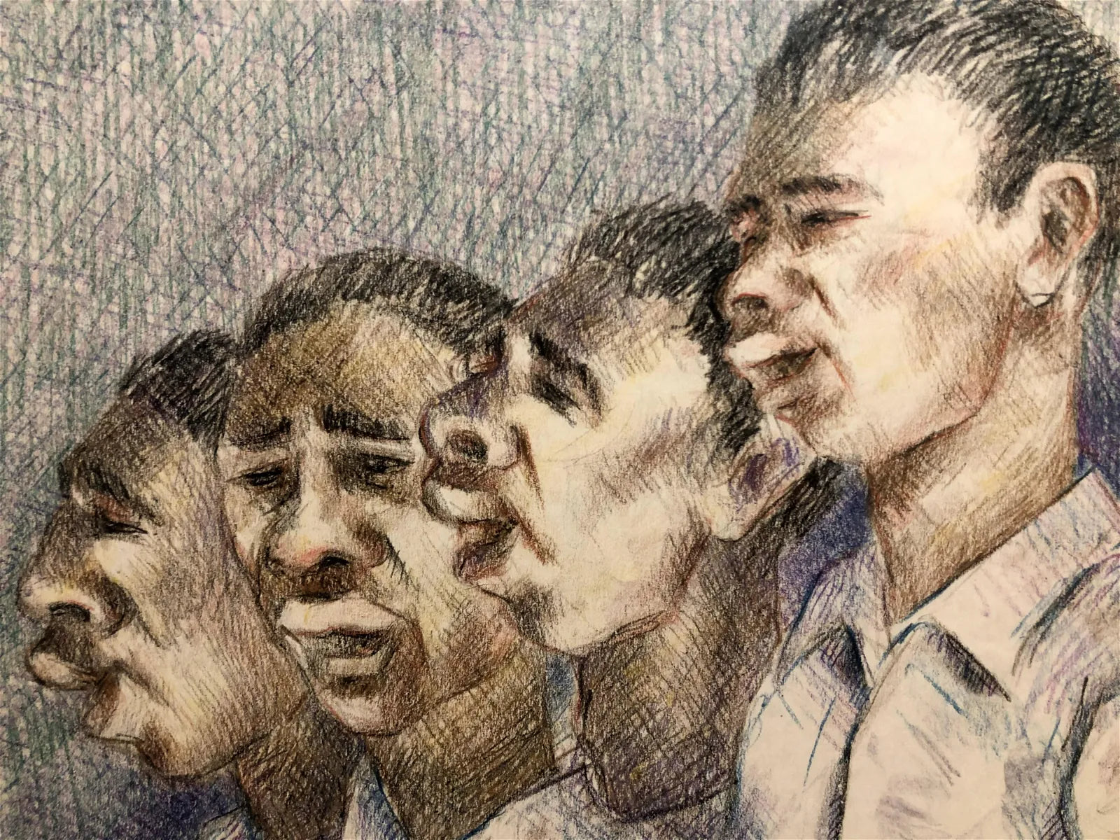 AW6-005: Louis Wolchonok (1898-1973) - "Gospel Singers"; c. 1960 - Colored Pencil on Paper