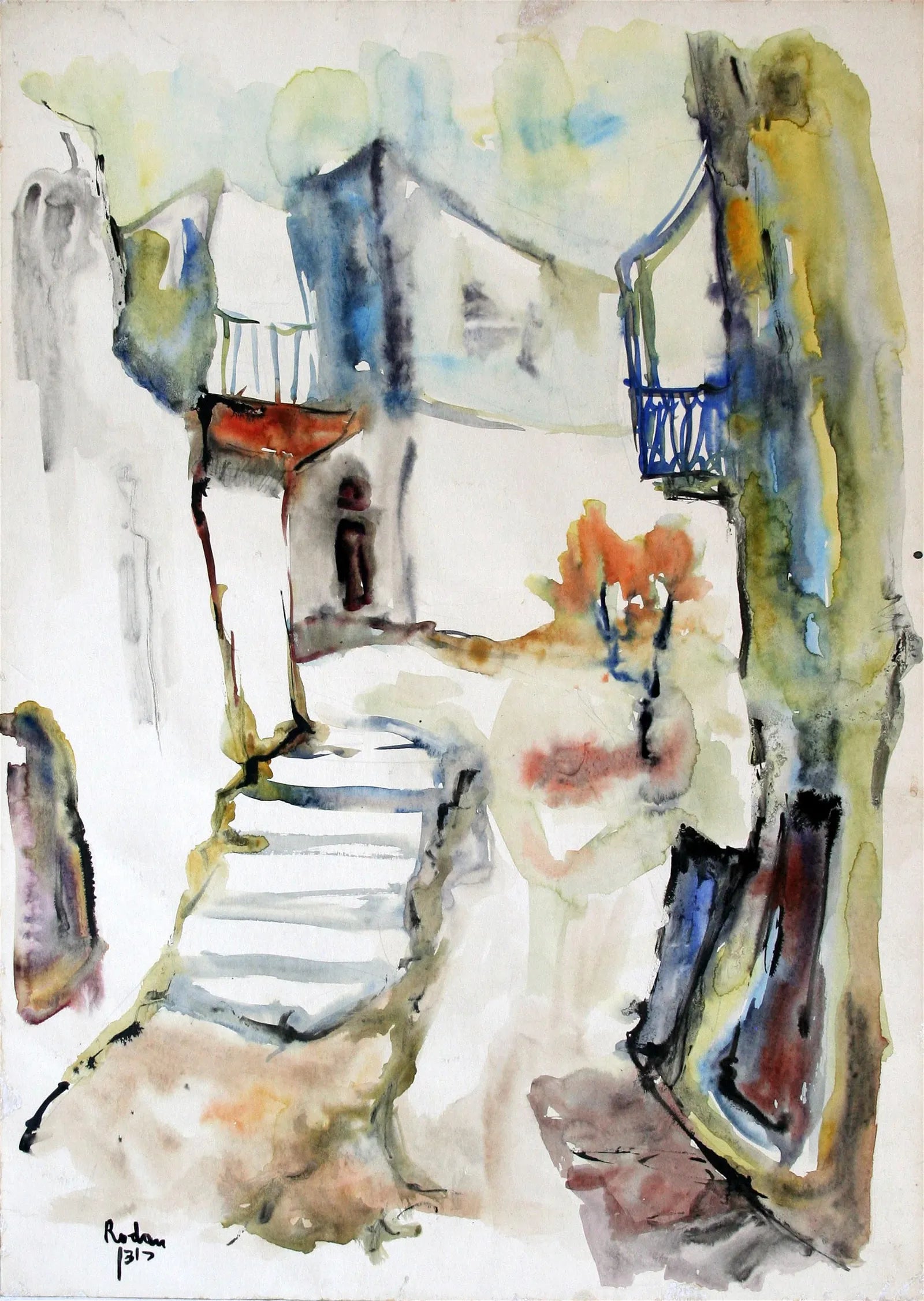 AW3-020: Jehuda Rodan - Late 20th Century - "Passage Way” -  Watercolor on Paper