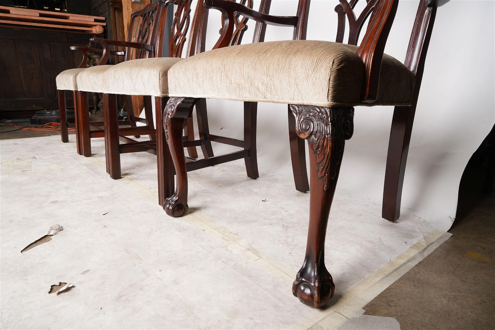 AF2-017: Antique Carved Mahogany Chippendale Chairs Set of Four Early 19th Century