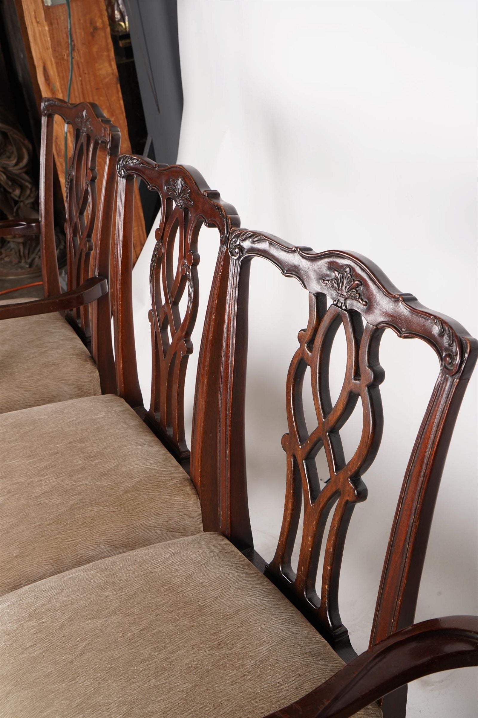 AF2-017: Antique Carved Mahogany Chippendale Chairs Set of Four Early 19th Century