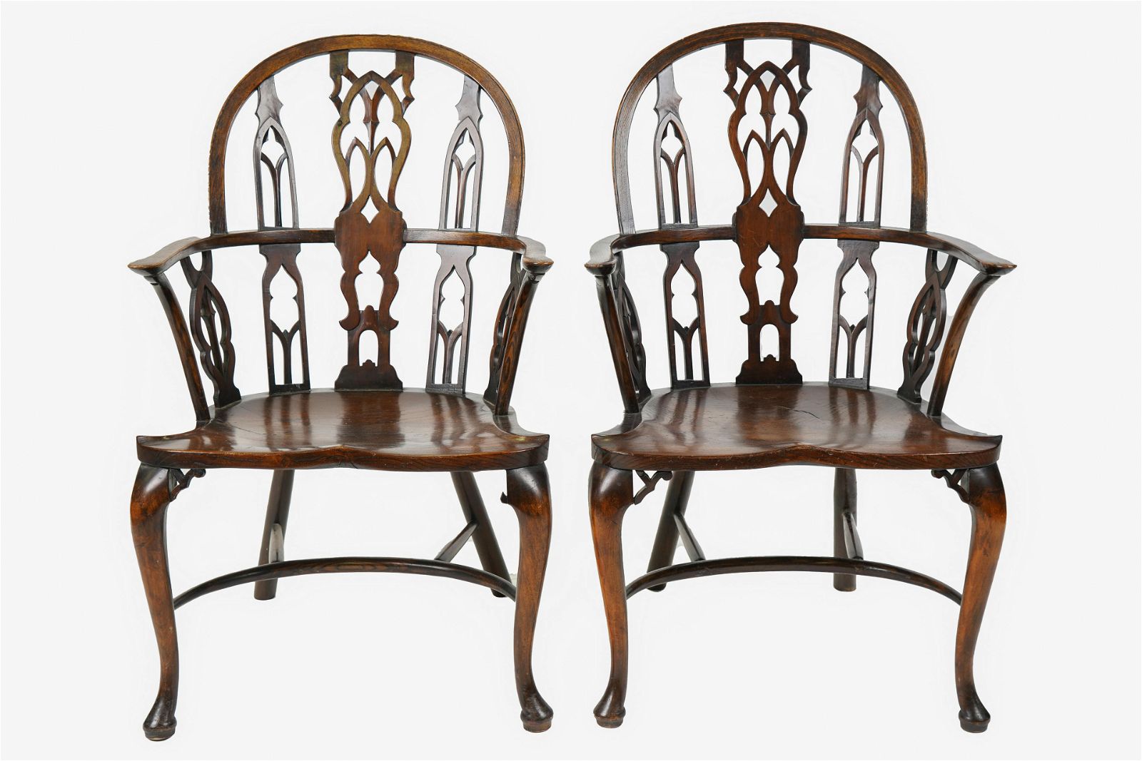 AF2-020: Vintage Pair of Mid 20th Century Frederick Parker & Sons English Oak Sack Back Windsor Chairs