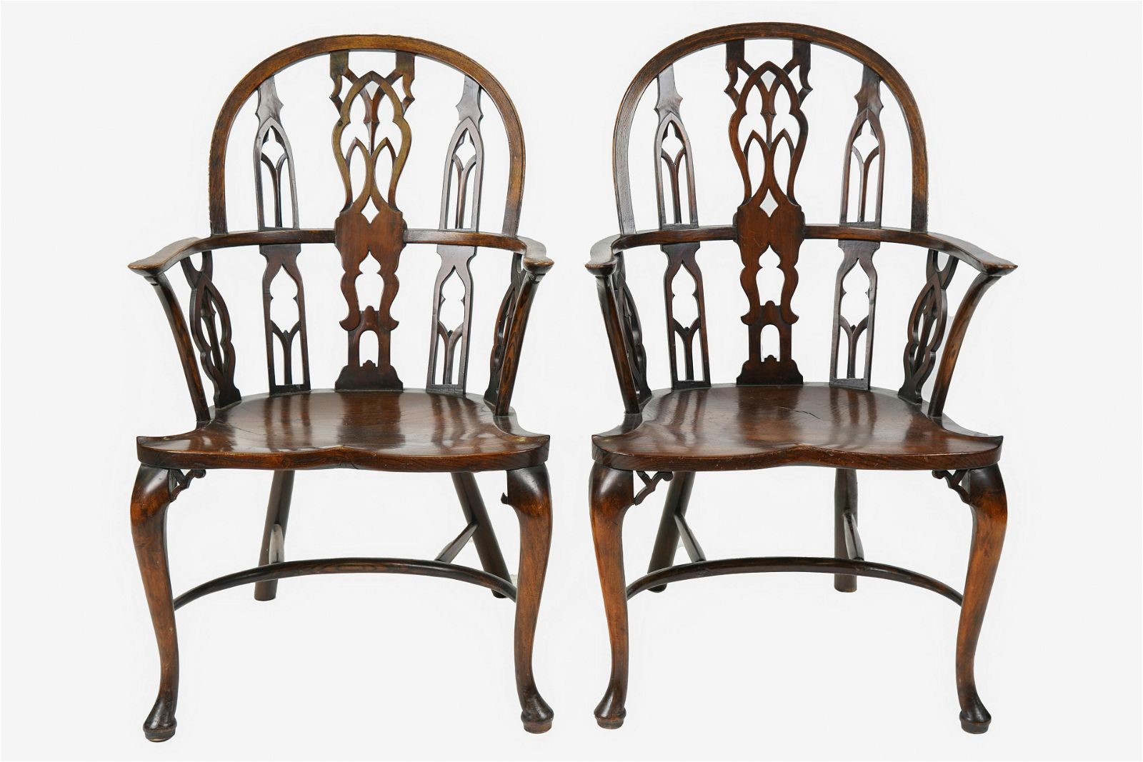 AF2-020: Vintage Pair of Mid 20th Century Frederick Parker & Sons English Oak Sack Back Windsor Chairs