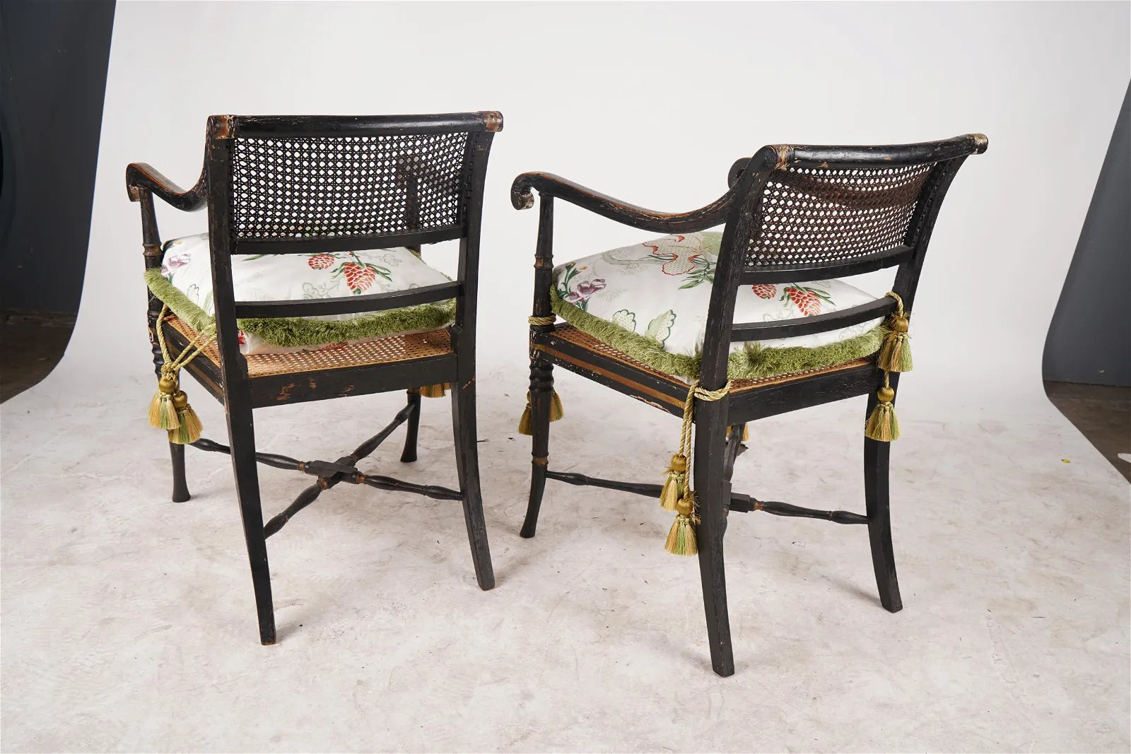 AF2-022: ANTIQUE PAIR OF EARLY 19TH CENTURY ENGLISH REGENCY CANED ARMCHAIRS