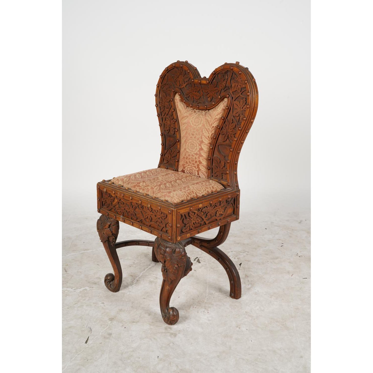 AF2-107: Antique American Victorian Highly Carved Side Chair Mid 19th Century