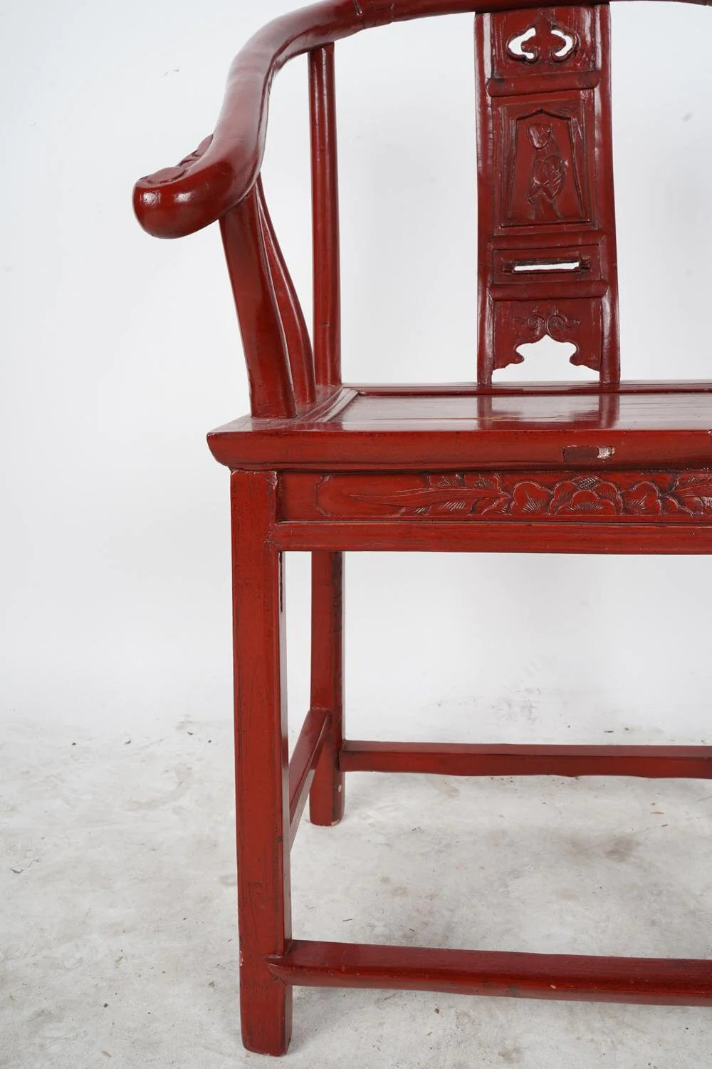 AF2-102: ANTIQUE EARLY 20TH C ANTIQUE CHINESE RED PAINTED HORSESHOE ARMCHAIR