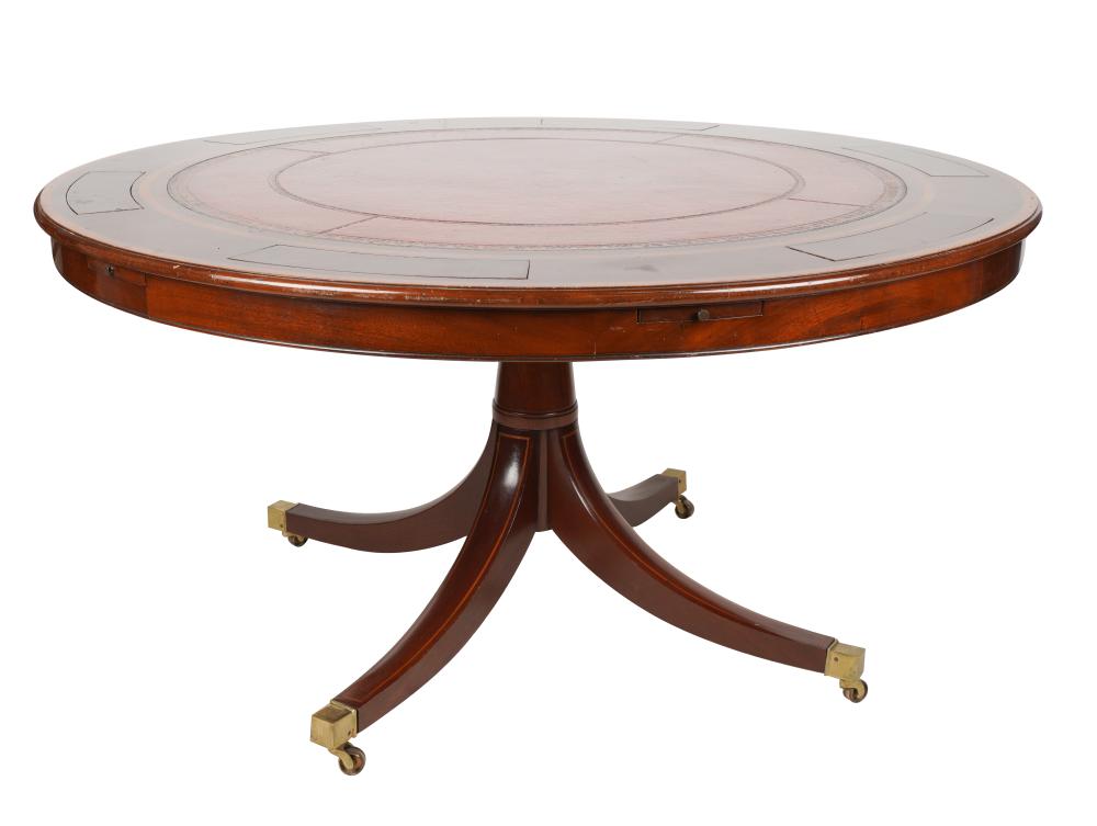AF1-032:  VINTAGE LATE 20TH C ENGLISH REGENCY STYLE MAHOGANY POKER / GAME TABLE FOR 6