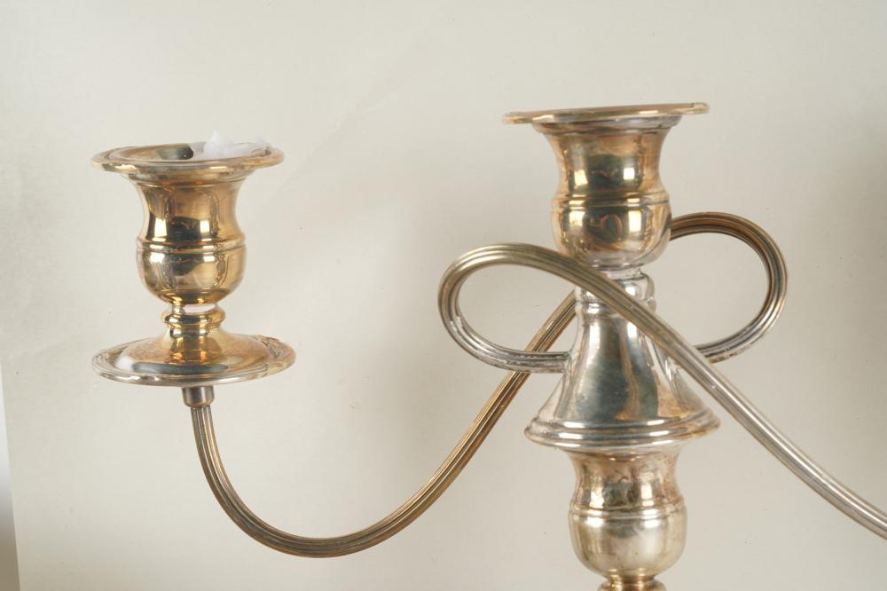 DA2-007: PAIR OF EARLY 20TH CENTURY ENGLISH HALLMARKED SILVER PLATE THREE LIGHT CANDLEABRA