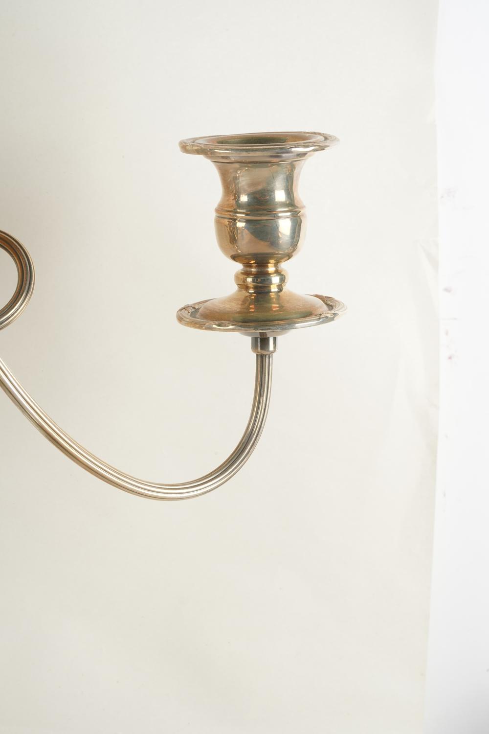 DA2-007: PAIR OF EARLY 20TH CENTURY ENGLISH HALLMARKED SILVER PLATE THREE LIGHT CANDLEABRA