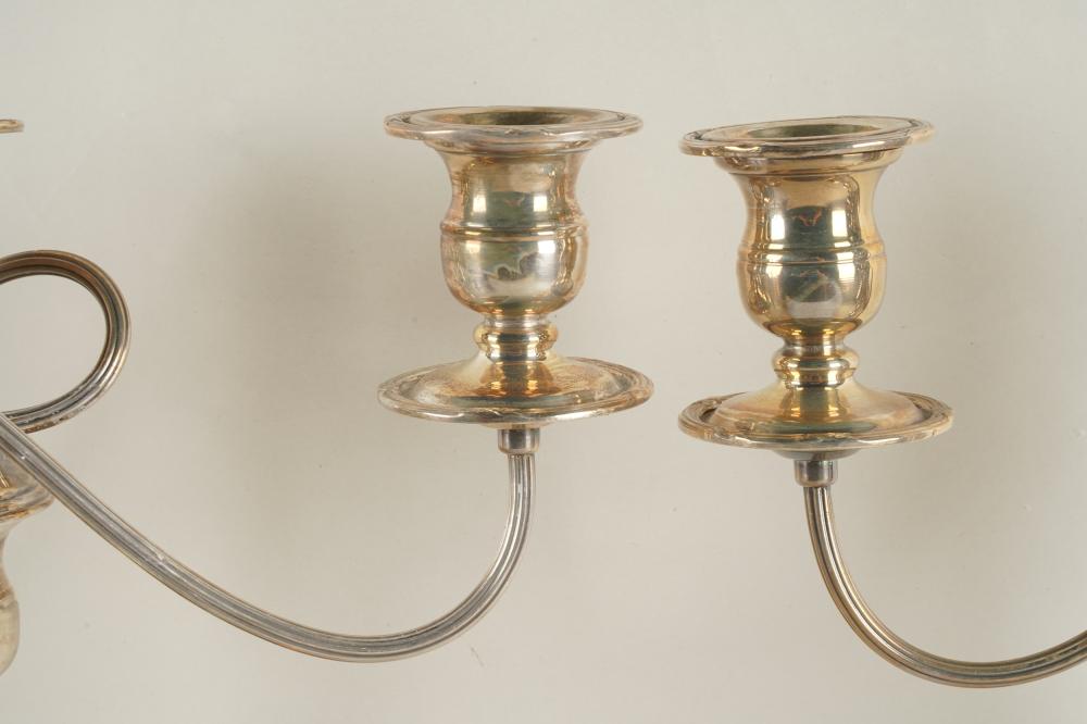 DA2-007: PAIR OF EARLY 20TH CENTURY ENGLISH HALLMARKED SILVER PLATE THREE LIGHT CANDLEABRA