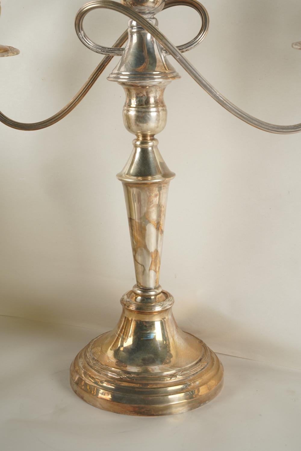 DA2-007: PAIR OF EARLY 20TH CENTURY ENGLISH HALLMARKED SILVER PLATE THREE LIGHT CANDLEABRA
