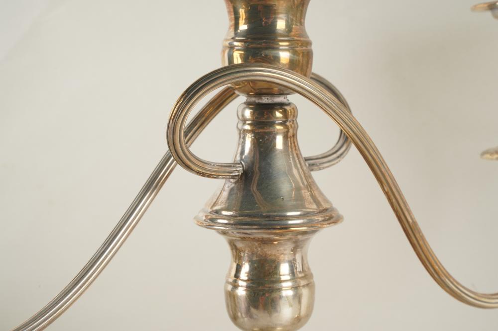 DA2-007: PAIR OF EARLY 20TH CENTURY ENGLISH HALLMARKED SILVER PLATE THREE LIGHT CANDLEABRA