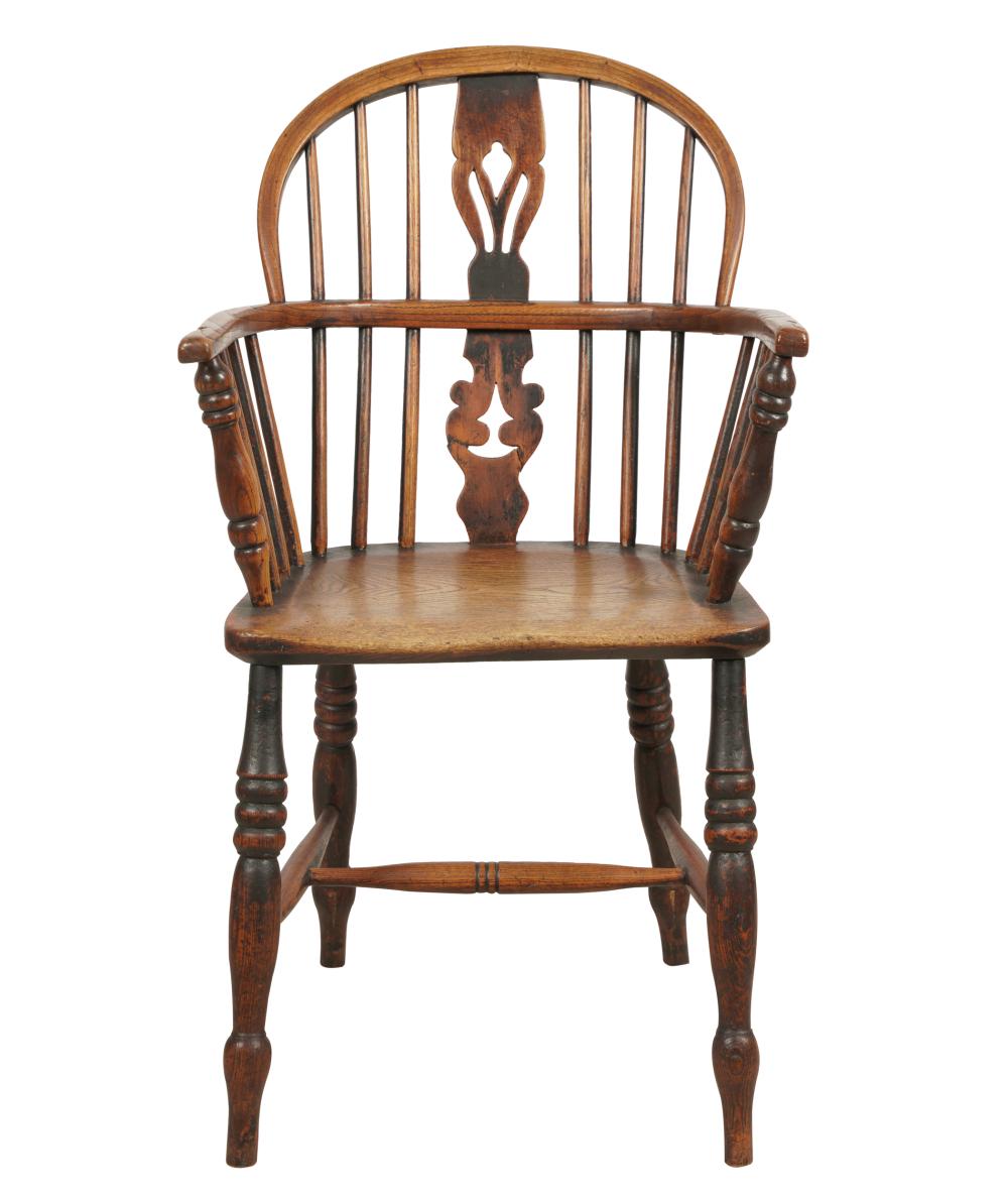 AF2-090: Antique Early 19th Century American Oak Sack Back Arm Chair