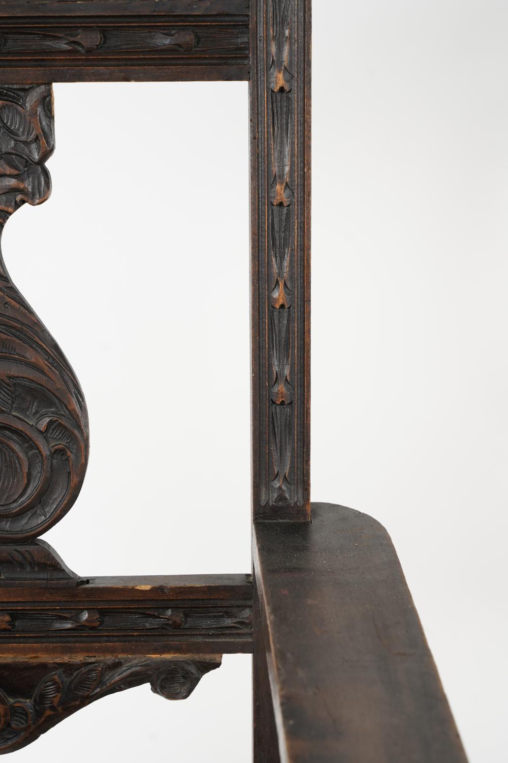 AF2-085: ANTIQUE LATE 19TH CENTURY SPANISH COLONIAL REVIVAL CARVED ARMCHAIR