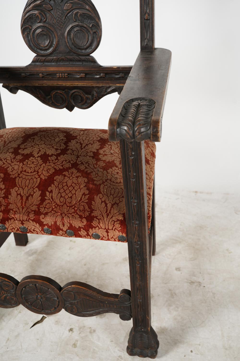 AF2-085: ANTIQUE LATE 19TH CENTURY SPANISH COLONIAL REVIVAL CARVED ARMCHAIR