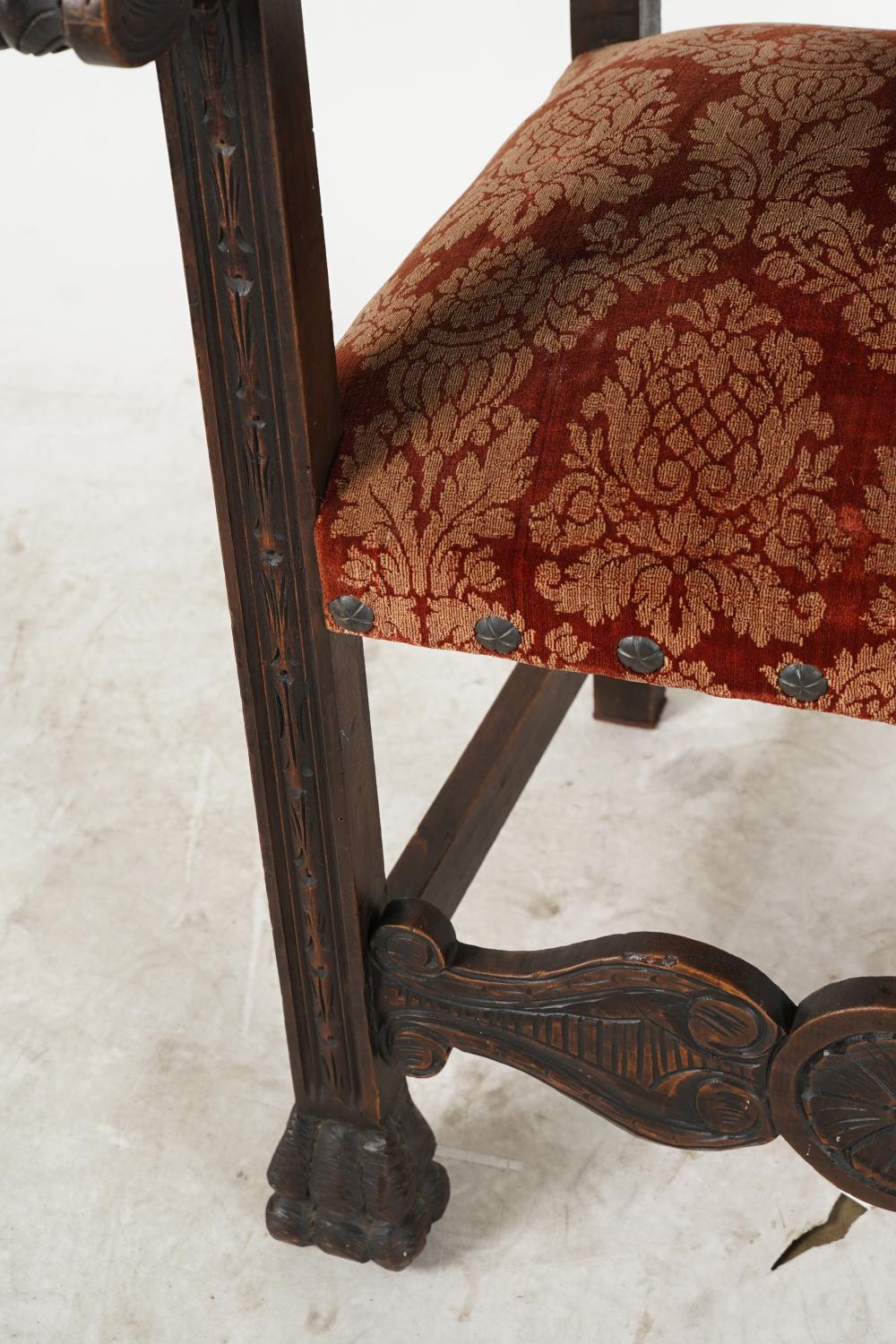 AF2-085: ANTIQUE LATE 19TH CENTURY SPANISH COLONIAL REVIVAL CARVED ARMCHAIR